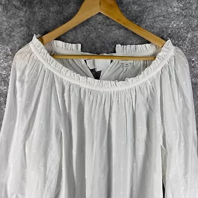 J Crew Shirt Womens 3X White Semi Sheer Embroidered Peasant Boho Prairie Tags • $47.45