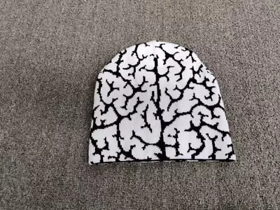 In Us We Trust Brain Graphic Y2K Knit Skull Cap Acryl Unisex Beanie Hat White • $29.99