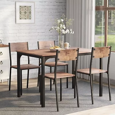 5 Pieces Dining Table And 4 Chairs Set Kitchen Home Bar Restaurant Metal Frame • £99.99