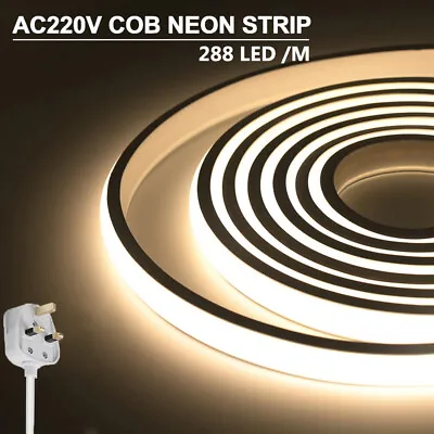 220V COB LED Strip Neon Flex Rope Light Waterproof Flexible Tape Lamp Lighting • £44.39
