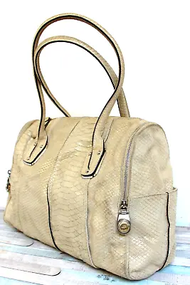 Lrg B.MAKOWSKY SNAKE BEIGE GOLD GENUINE SUEDE SATCHEL TOTE SHOULDER BAG HANDBAG • $57.60