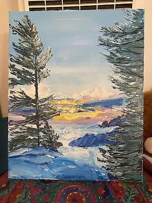 ORIGINAL Winter Snow Mountains Colorado Oil Painting 20 X 16 CONTEMPORARY ART • $126.65