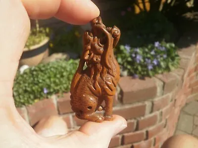2b.. Hand Carved Wood Netsuke Kirin Howling Boxwood Collectable Mythical Figure • £24.99