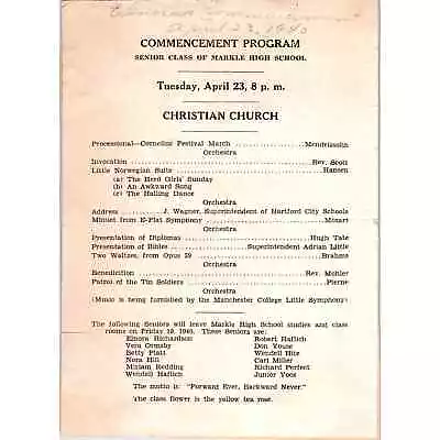 1940 Markle Indiana High School Commencement Program SF2 • $39