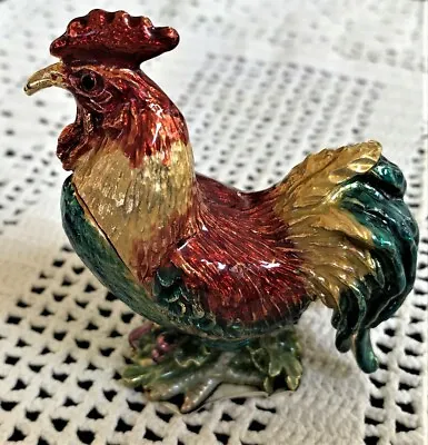 Rooster Trinket Box Jeweled Eyes Magnetic Hinge Heavy Colored Pewter • $11.50