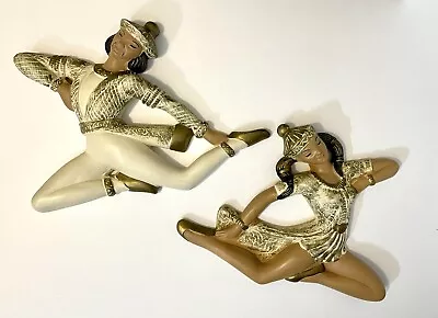 $43.20 • Buy Vintage Midcentury 3D Chalkware Wall Hanging Art Asian Man & Woman Dancers