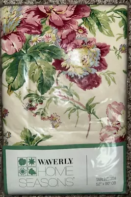 Waverly Home Seasons FOREVER YOURS Floral Vinyl Tablecloth Flannel Back 52 X 90 • $34.99