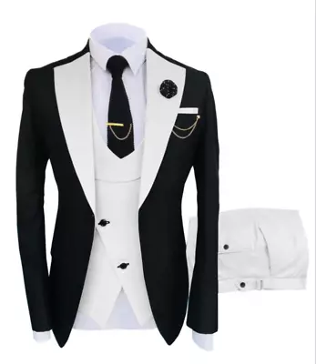 Mens 3Piece Suits Groom Bestman Wedding Prom Party Tuxedo Suit 42r 44r 46r 48r • $79.99