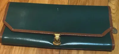 WOLF  Hunter Green Envelope Tri-Fold LEATHER JEWELRY TRAVEL CASE Vintage • $75