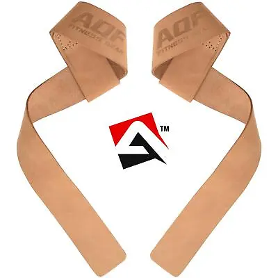 AQF Leather Weight Lifting Straps Pair For Barbell Bar WeightLifting Wrist Strap • £10.99