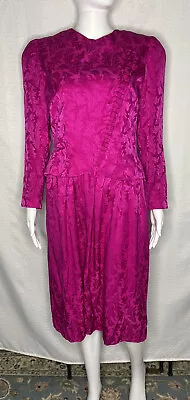 Vintage 1980s Silk Anne Crimmins For Umi Collections Dress Bright Pink 12 • $39