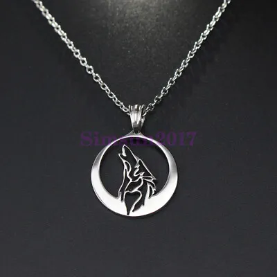 Stainless Steel Moon Night Wolf Necklace Pendant Howls Wolf Men Necklace • $11.99