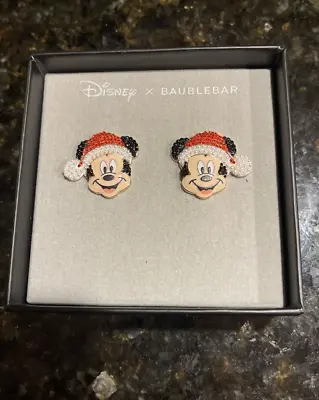 New Disney X Baublebar Christmas Santa Mickey Crystal & Pearl Pierced Earrings • $24.99