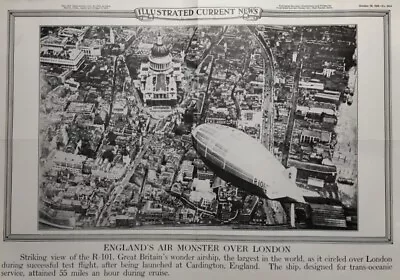 October 28 1928 Illustrated News Poster England's Air Monster Over London R-101 • $36