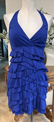 Express Woman’s XS  Blue Cotton Blend Layered Halter Dress Y2K 90s A • $17.99