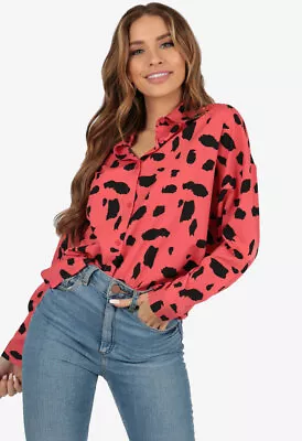 Womens Pink Dalmation Animal Print Oversized Front Buttoned Shirt  • £12.99