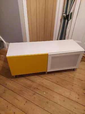 Ikea Besta Tv Media Bench Stand Table Unit Yellow & White Cabinet  • £25.27