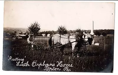 RPPC Real Photo Boy Horse Drawn Plow? Luterans Orphans Home Cemetery Topton Pa. • $45.99
