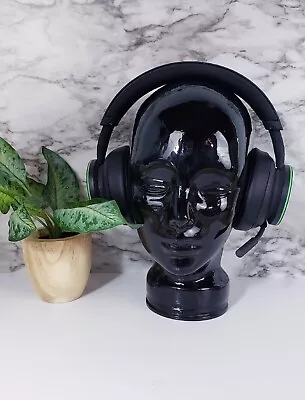 Vintage Black Italian Art Glass Mannequin Head Bust Wig Hat Headphone Display • $99.99