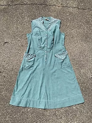 Vintage As Is Volup 50s Sleeveless Green Cotton Day Dress Pennys Brentwood L 1X • $25