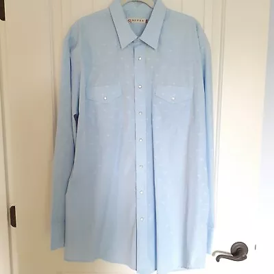 Roper Men's Blue Longhorn Tone On Tone Long Sleeve Snap Front Shirt Size 2XLT • $45