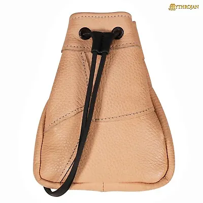 Medieval Pouch Drawstring Full Grain Leather Belt Bag Storage Jewelry Natural • $27.99