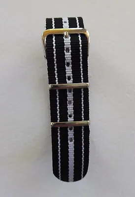 Three Stripes Nato Military Style Watch Strap - Black / White 18mm - 24mm • £5.99