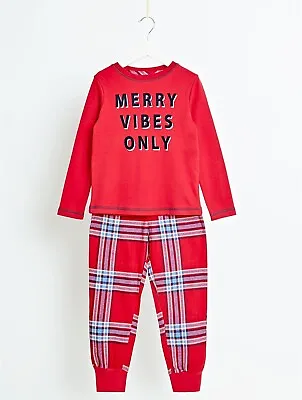 Kids Christmas Pyjamas GEORGE Red Festive Tartan Cotton Cuffed Bottoms Pjs NEW • £6.99
