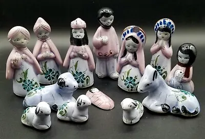 Vintage Tonala Blue & Pink 13-Piece Mexican Folk Art Nativity Set • $24