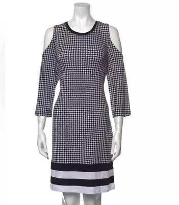 Michael Kors Cold Shoulder Houndstooth Striped Printed Dress Women's Size L • $29.99