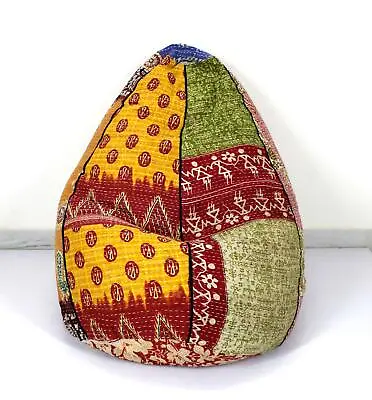 Vintage Kantha Quilt Cotton Bohemian Bean Bag Chair Pouf Floor Pillow Ottoman C • $49.99