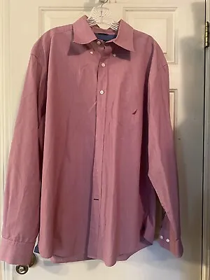 Nautica Men's Dress Shirt XL Long Sleeve Button Down Red 80's Two Ply Cotton • $12.50
