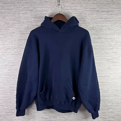 VINTAGE Russell Athletic Sweatshirt Mens Large Blue Hoodie 90s Blank Tab Logo • $28.88