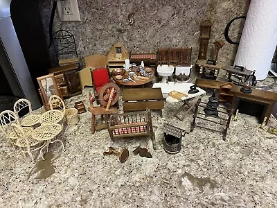 Vintage Wooden Metal Dollhouse Furniture Lot Pieces 1/12 Scale See Pictures • $31