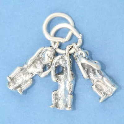 Three Wise Monkeys See Hear Speak No Evil Movable 3D 925 Sterling Silver Charm • $24.95