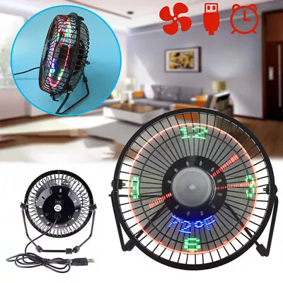 $29.89 • Buy 4  LED USB Clock Fan Portable Desktop Fan With Real Time Temperature Cooling Fan