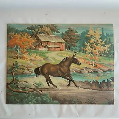 Vintage Horse Barn Pasture PAINT BY NUMBER Mid Century Painting Ready To Frame • $70