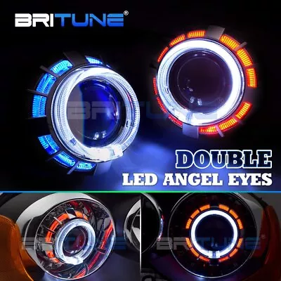 HID Bi-xenon Projector Lens Dual LED Angel Eye Halo H4 H7 Headlight Retrofit Kit • $62.99