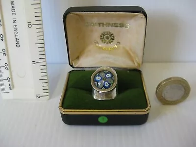 Vintage Large Silver Caithness Glass Millefiori Ring Size H Original Box 1970s • £59.99