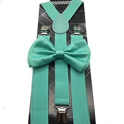 Mint Green Teal Seafoam SUSPENDERS And BOW TIE COMBO SET Unisex Adjustable • $4.96