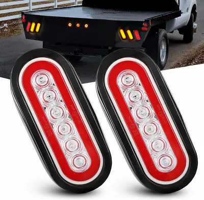 2 Red 6  Oval Trailer Lights 6 LED Stop Turn Tail Truck Sealed Flush Mount Amber • $18.99
