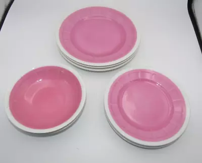 VINTAGE VICTORIA CHINA CZECHOSLOVAKIA PINK & WHITE DISHES SET (9 Pcs.) SERVES 3 • $34