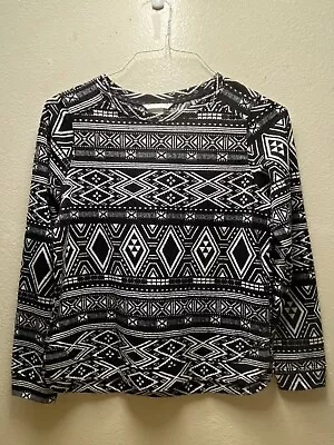 H&M Women's Blouse Size Small Black And White Long Sleeve Argyle Print • $4.99