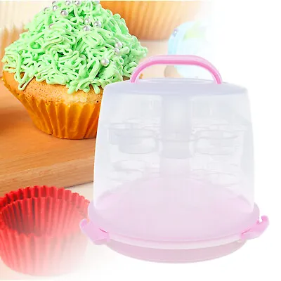 24 Cup Cake Storage 3-Tiers Plastic Cupcake Holder Carry Carrier Box With Handle • £21