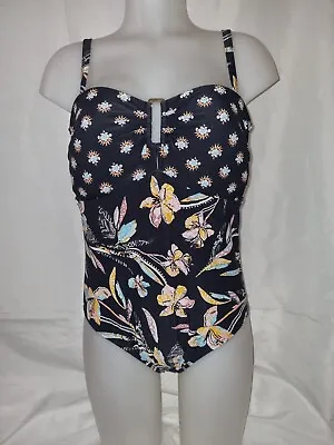 Gorgeous Black Floral MARKS AND SPENCER Swimming Bathing Costume Suit Size 16 • £7.99