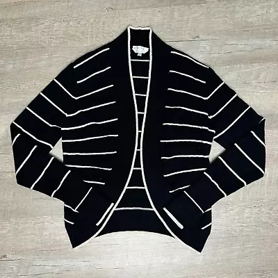 Max Mara Black White Stripe Wool Cashmere Open Cardigan Sweater Italy Size Small • $129.99