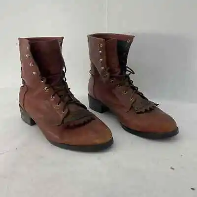 Ariat Brown Leather Lace Up Kiltie Packer Roper Western Boots Mens Size 11.5 • $85