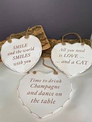 £2.99 • Buy Wooden Hanging Heart Time To Drink Champagne, A Man's Castle, Love Cat Signs