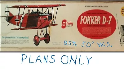 Sterling Models Fokker D-7 RC Flying Model Airplane Plans  85% Full Size  • $7.98