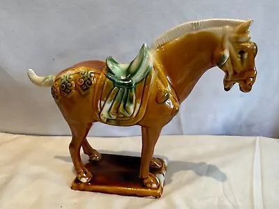 Vintage Chinese Ceramic Drip Glaze Tang Dynasty Horse Style - 19cm Tall X 22cm • £24.80